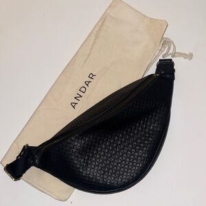 Andar Tia Booth Tatum Black Leather Woven Crossbody Bag